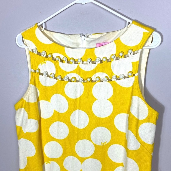 Lilly Pulitzer Yellow and White Polka Dot Sheath Dress size 8 - Picture 4 of 14